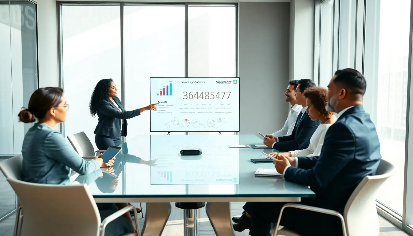 diverse professionals analyzing a number in a modern office.